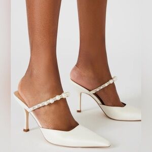 Steve Madden Brecki White Pearl Strap Heels